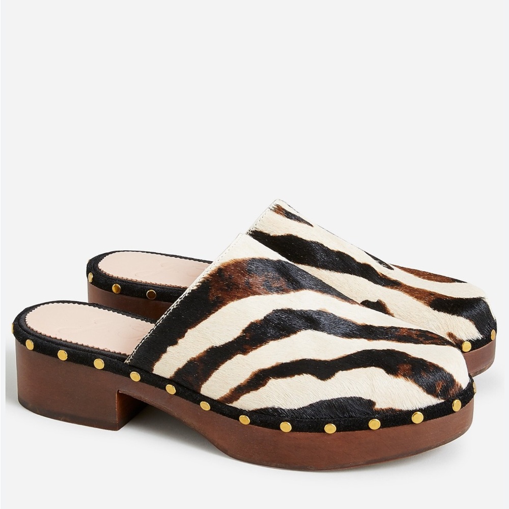 J. Crew Black and Brown Animal Print Mules